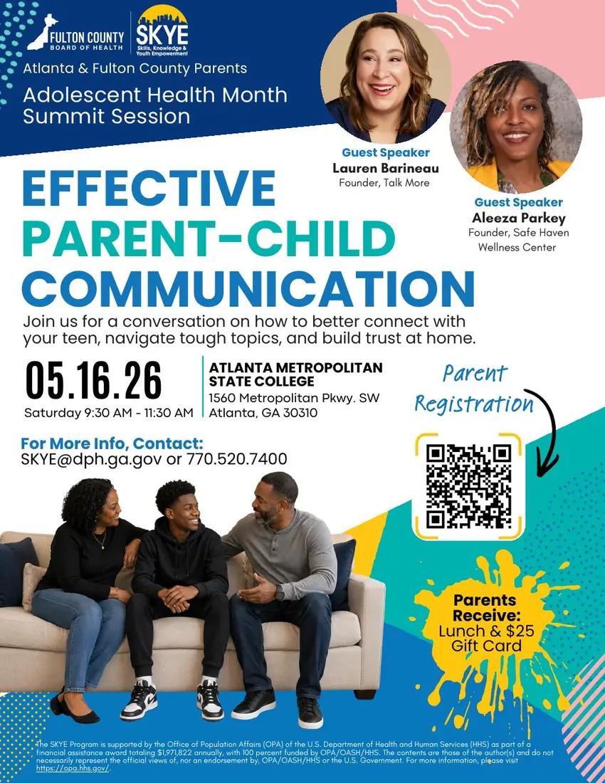Effective Parent-Child Communication event flyer for Fulton County families