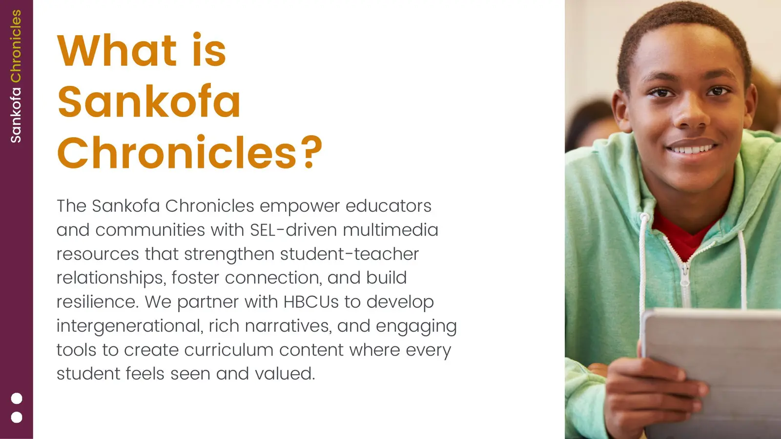 Sankofa Chronicles presentation explaining the program